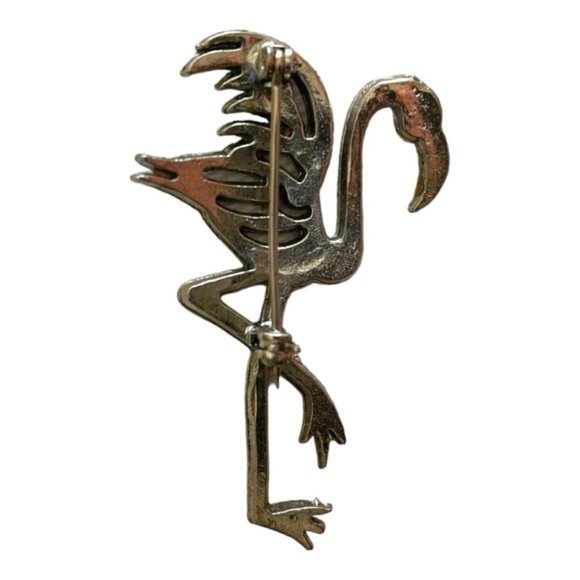 Vintage Pink Flamingo Sparkling Rhinestone Brooch Pin - Picture 3 of 5